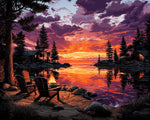 Lakeside campfire at sunset cross stitch kit for beginners