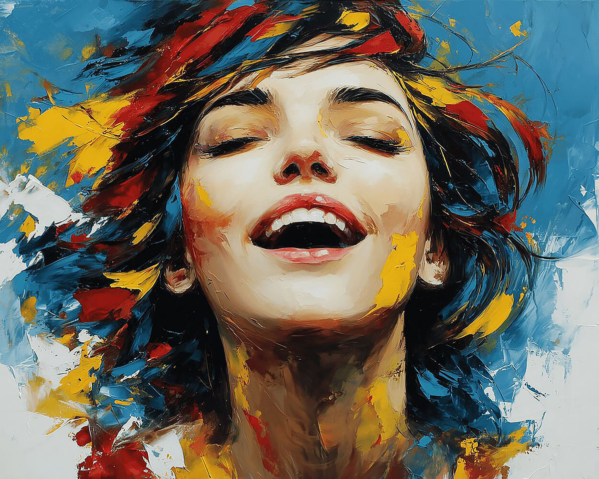 Laughing woman paint by numbers kit for beginners