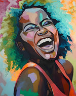 Laughing woman with colourful hair cross stitch kit for beginners