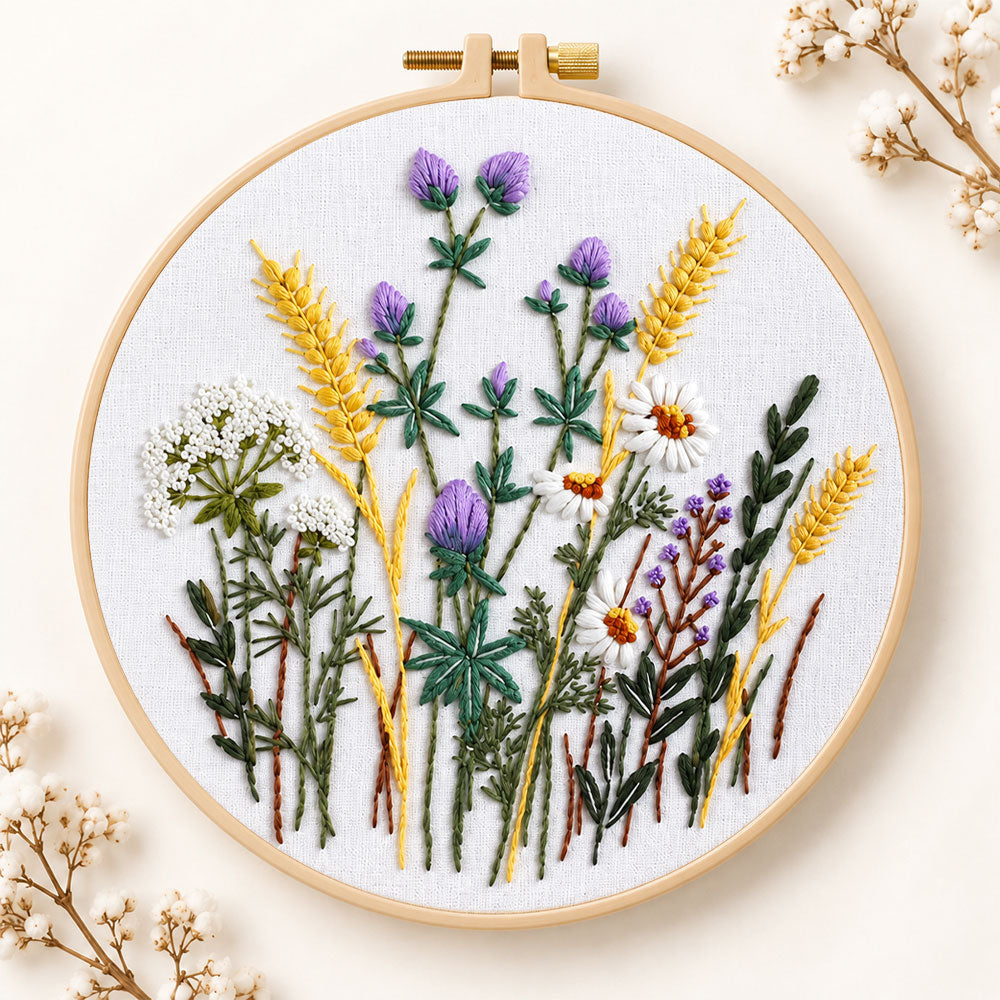 Lavender and wheat bouquet embroidery kit