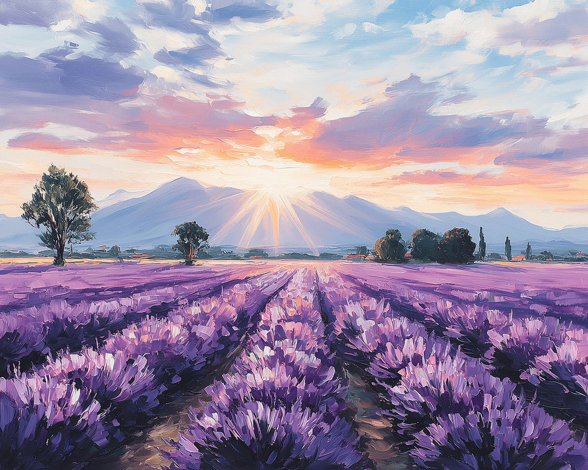 Lavender field and mountain cross stitch kit for beginners
