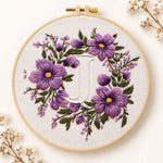 Lavender purple wreath and letter j embroidery kit