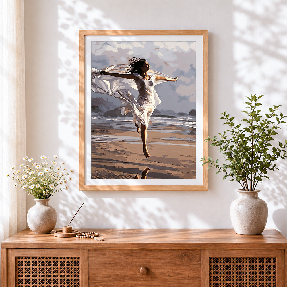Finished leap of joy cross stitch artwork displayed