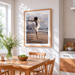 Leap of joy cross stitch artwork displayed on wall as home decor