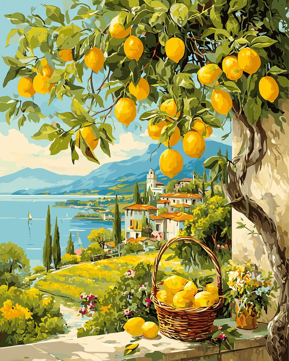 Lemon tree and lakeside village cross stitch kit for beginners