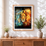 Finished leo zodiac galaxy lion cross stitch artwork displayed