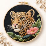 Leopard and pink wildflower embroidery kit