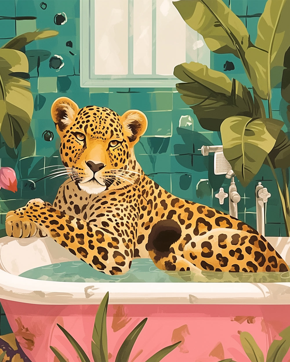 Leopard in bathtub paint by numbers kit for beginners