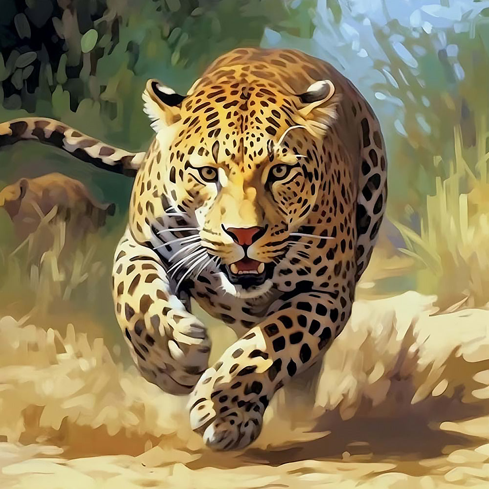Leopard sprinting at full speed cross stitch kit for beginners