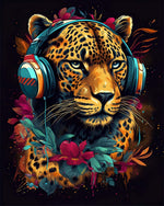 Leopard with headphones paint by numbers kit for beginners