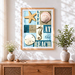 Finished life is better at the beach cross stitch artwork displayed
