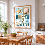 Life is better at the beach cross stitch artwork displayed on wall as home decor