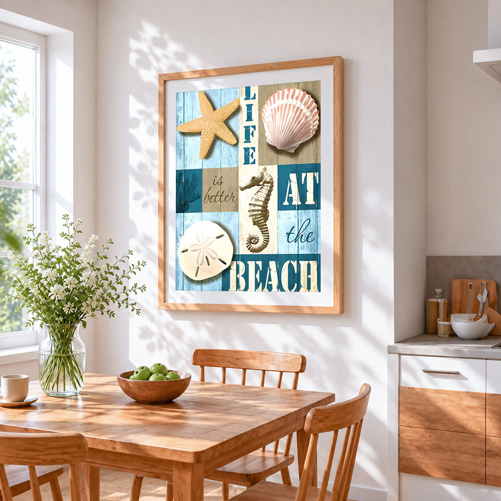 Life is better at the beach paint by numbers artwork displayed on wall as home decor
