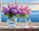 Lilacs by the window with sea view paint by numbers kit for beginners