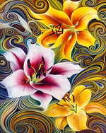 Lilies on swirling background cross stitch kit for beginners
