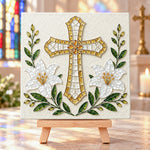 Lily cross sea glass art kit finished artwork on display