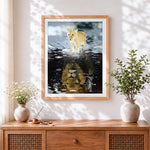 Finished lion cub reflection cross stitch artwork displayed