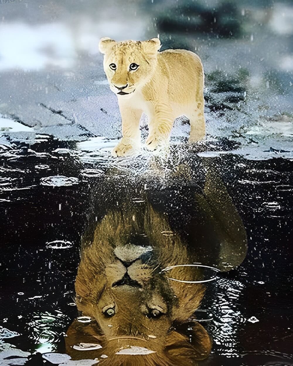 Lion cub reflection cross stitch kit for beginners