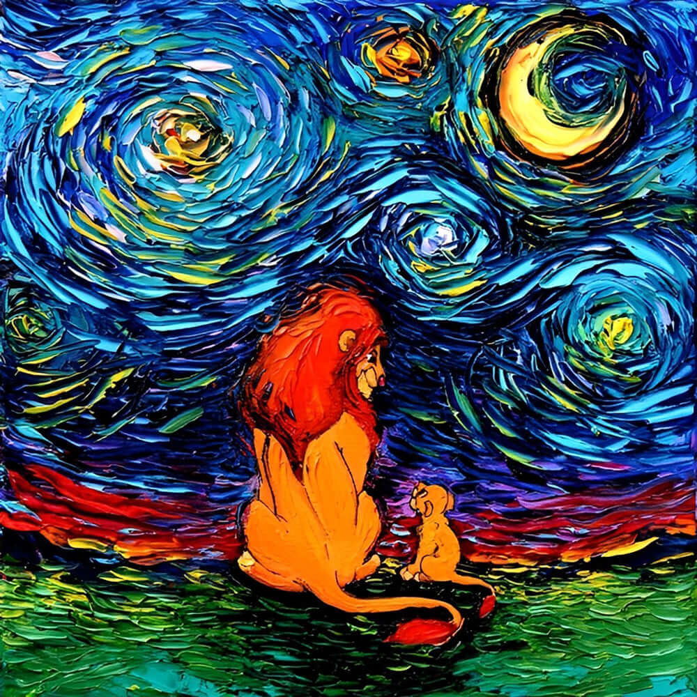 Lion king under starry night paint by numbers kit for beginners