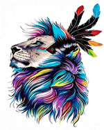 Lion with tribal feathers cross stitch kit for beginners
