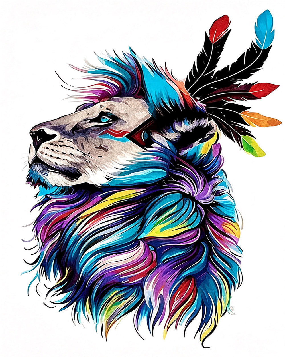 Lion with tribal feathers cross stitch kit for beginners