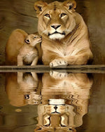 Lioness and cub reflection cross stitch kit for beginners