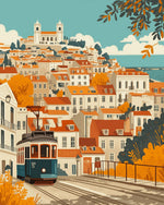Lisbon tram and colourful houses cross stitch kit for beginners