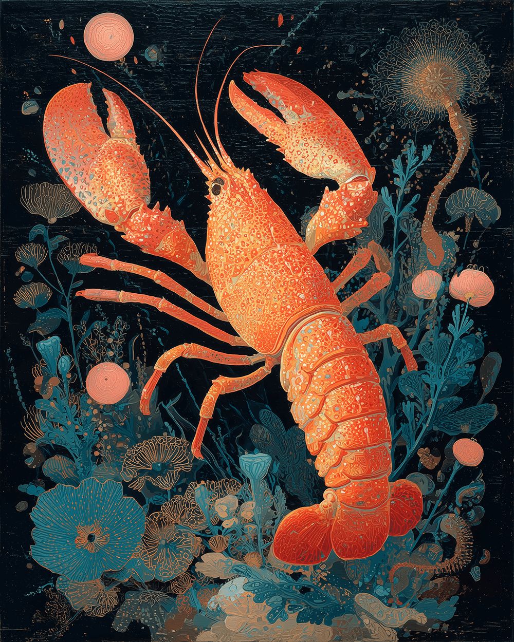 Lobster and ocean botanicals cross stitch kit for beginners