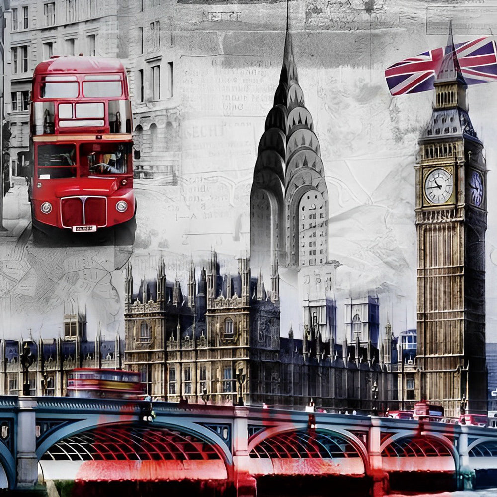 London icons collage cross stitch kit for beginners