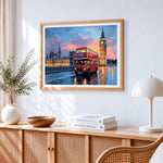 London red bus and big ben at sunset paint by numbers artwork displayed on wall as home decor