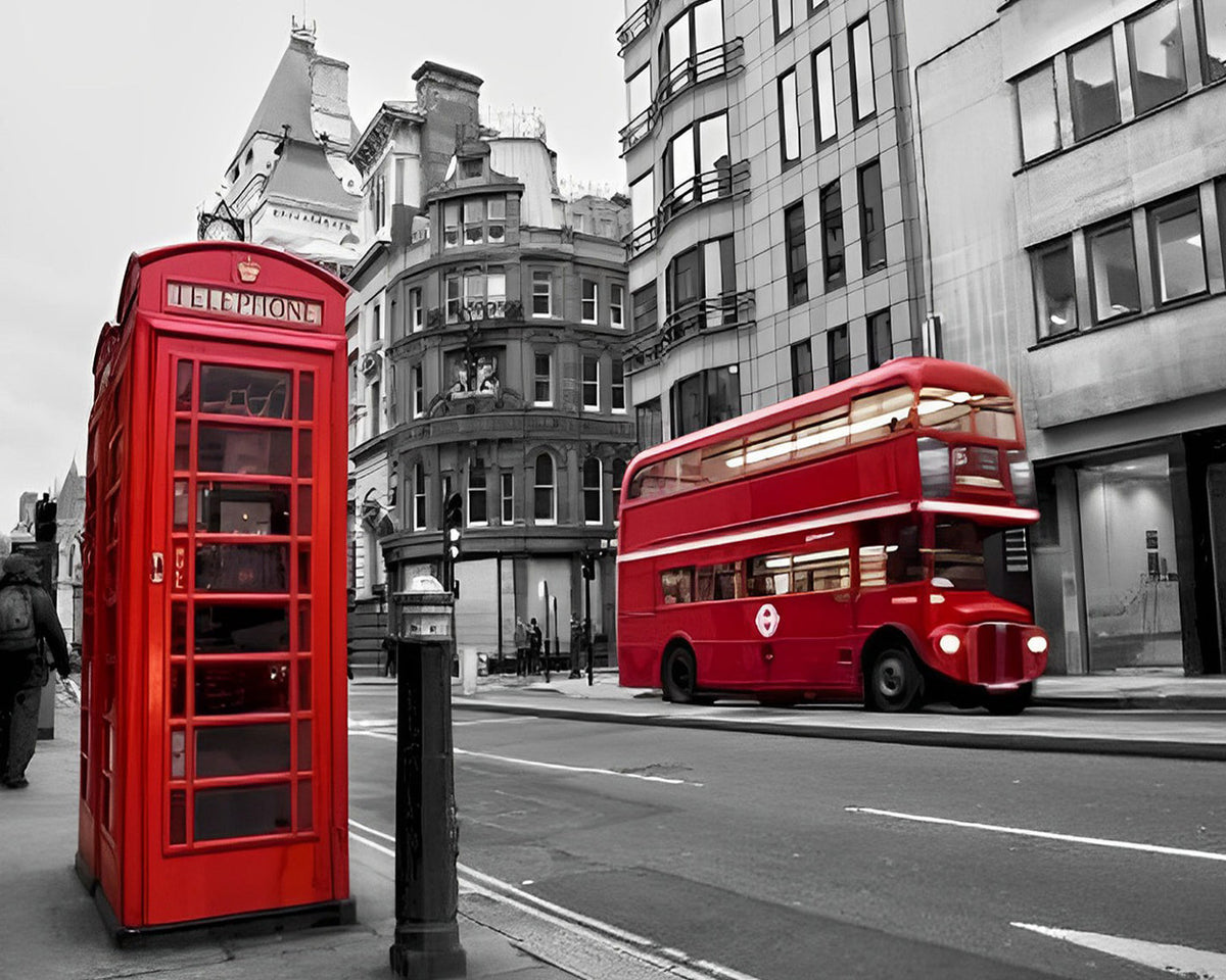 London red telephone box and bus paint by numbers kit for beginners
