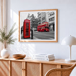 London red telephone box and bus paint by numbers artwork displayed on wall as home decor