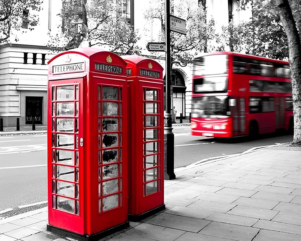 London red telephone boxes and bus cross stitch kit for beginners