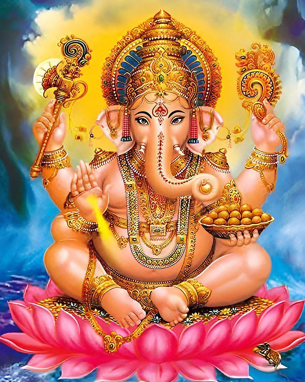 Lord ganesha on a pink lotus paint by numbers kit for beginners