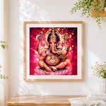 Finished lord ganesha on lotus paint by numbers artwork displayed as home decor