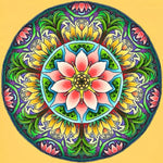 Lotus flower and green leaves mandala cross stitch kit for beginners