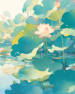 Lotus pond with pink flowers cross stitch kit for beginners