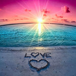 "Love" written in sand with heart paint by numbers kit for beginners
