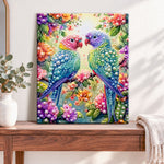 Finished loving parrot pair pearl diamond painting artwork displayed as home decor
