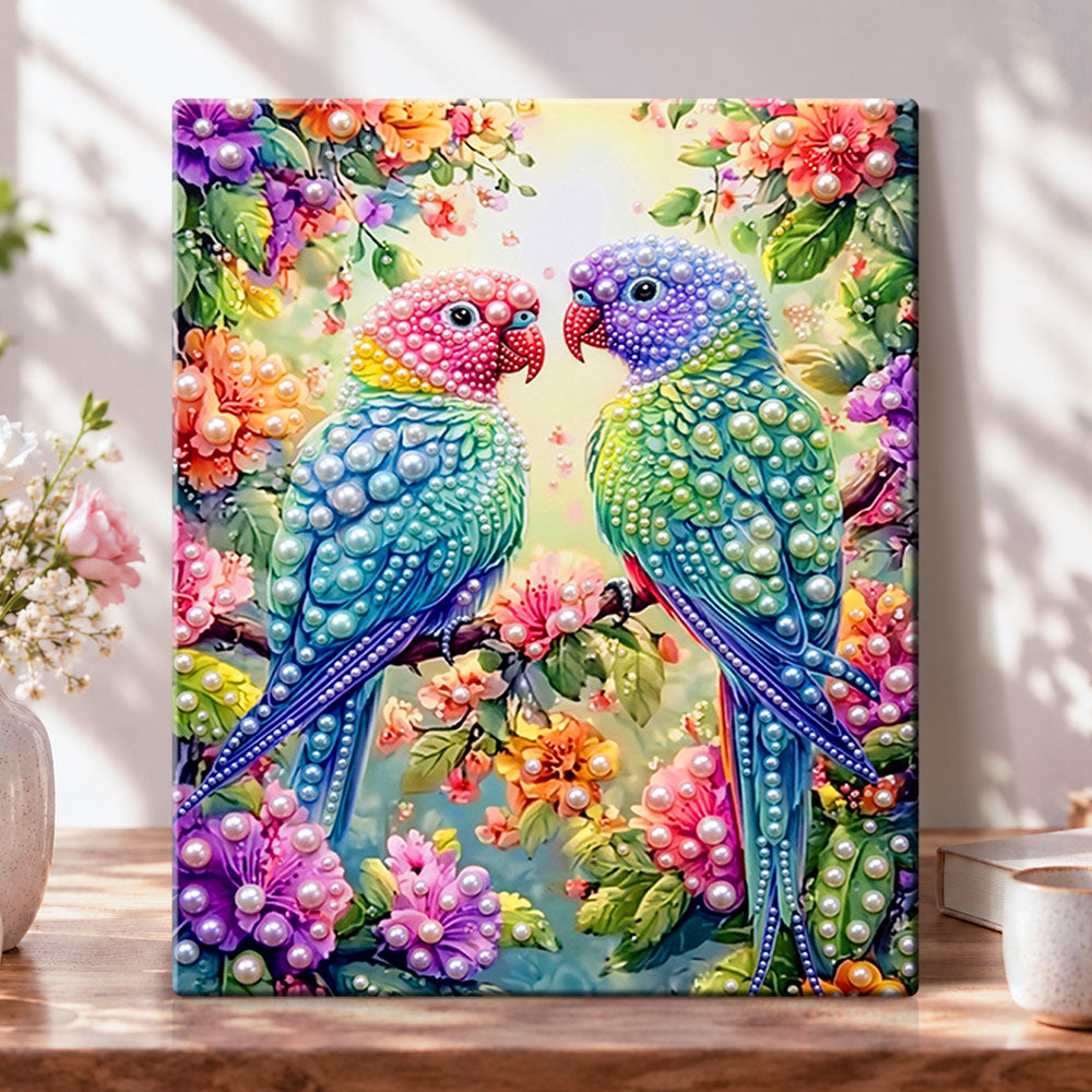 Loving parrot pair pearl diamond painting kit for beginners