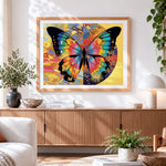Finished luxurious gold leaf and butterfly paint by numbers artwork displayed as home decor