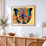 Luxurious gold leaf and butterfly paint by numbers artwork displayed on wall as home decor