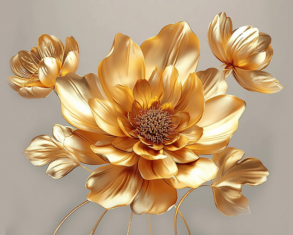 Luxurious metallic gold lotus paint by numbers kit for beginners