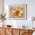 Luxurious metallic gold lotus paint by numbers artwork displayed on wall as home decor
