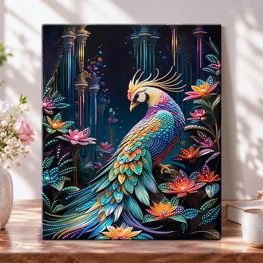 Luxurious peacock dream pearl diamond painting kit for beginners