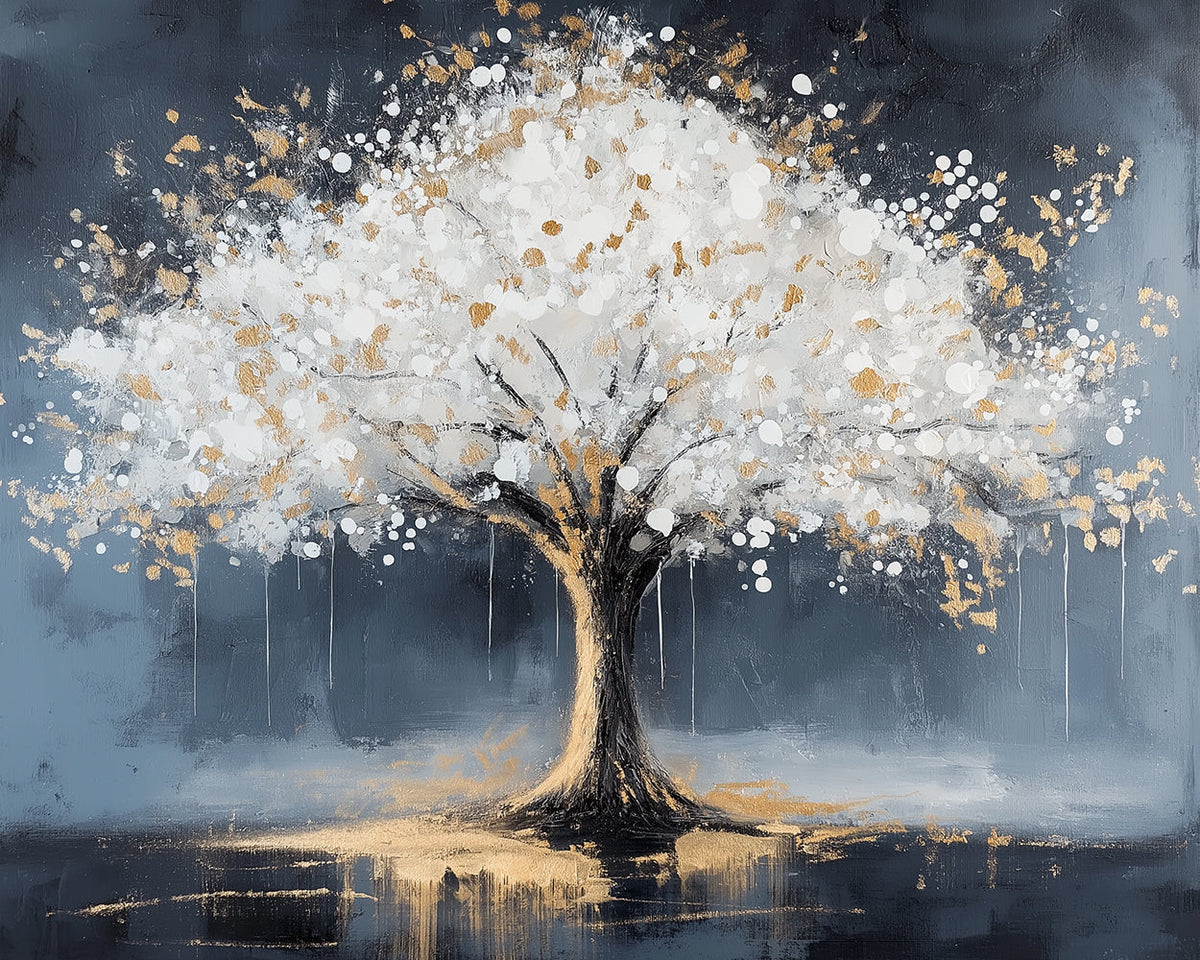 Luxurious white and gold tree paint by numbers kit for beginners