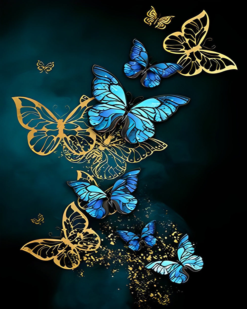 Luxury blue and gold butterflies cross stitch kit for beginners