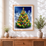 Finished luxury christmas tree with bauble and tinsel cross stitch artwork displayed