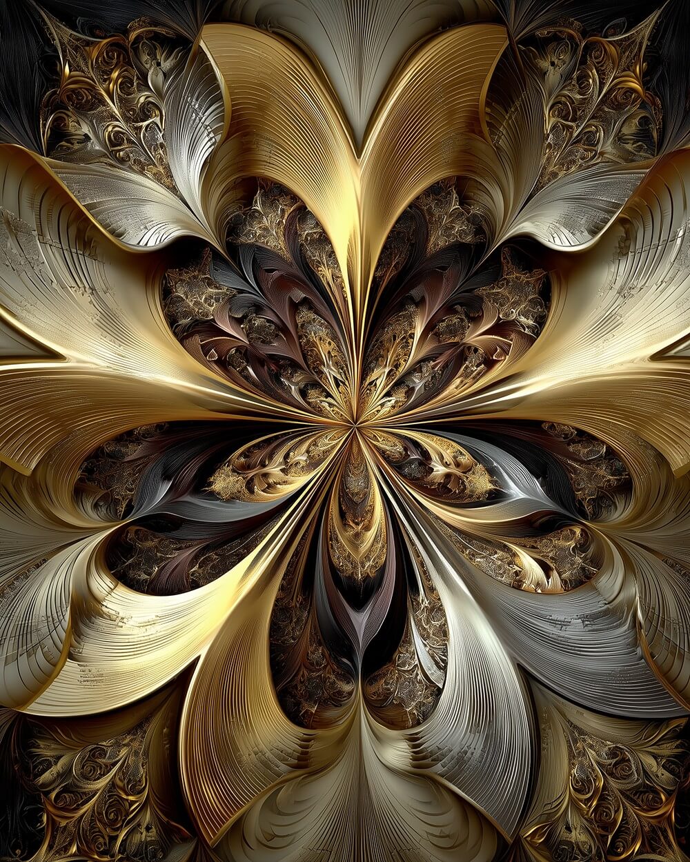 Luxury gold and black fractal art cross stitch kit for beginners