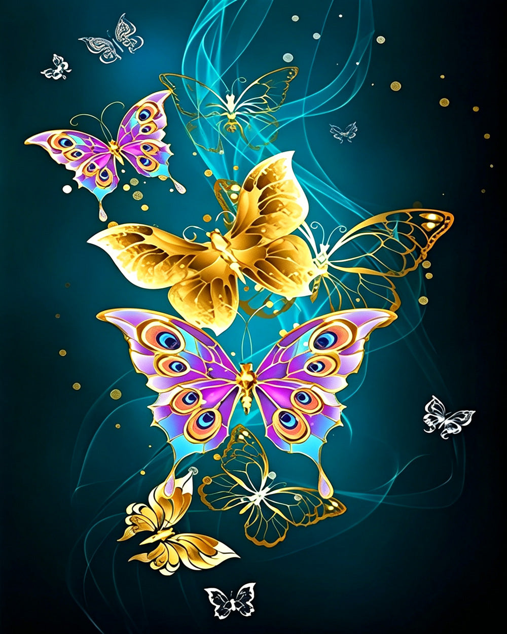 Luxury gold and purple butterflies cross stitch kit for beginners